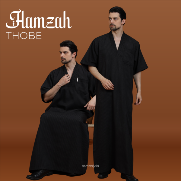 (THOBE HAMZAH) - Osmanly Jubah Anti UV Premium Gamis Sultan Pria V NECK Oversize Regular Fit Lengan Pendek Motif Polos Saudi Arab
