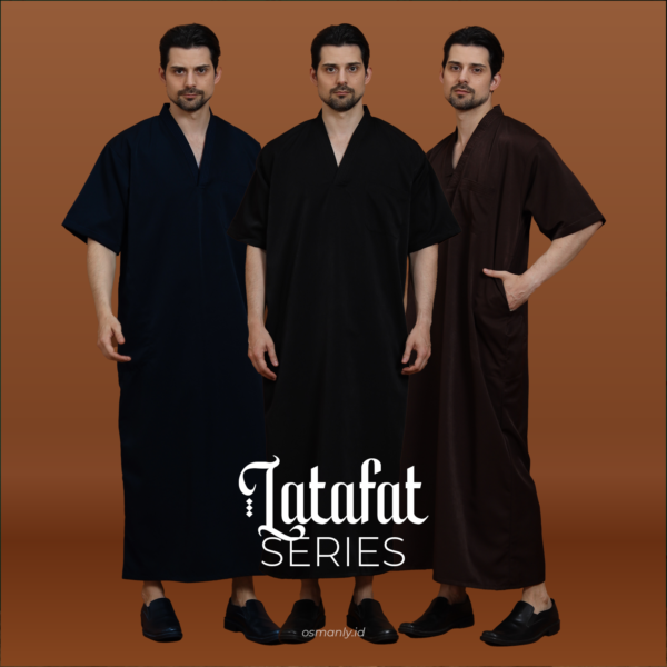 (THOBE LATAFAT) - Osmanly Jubah Gamis Sultan Pria V NECK Regular Fit Lengan Pendek Motif Polos Saudi Arab